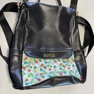 Qhizen PU, Faux Leather Backpack with Floral Print Front Pocket Convertible
